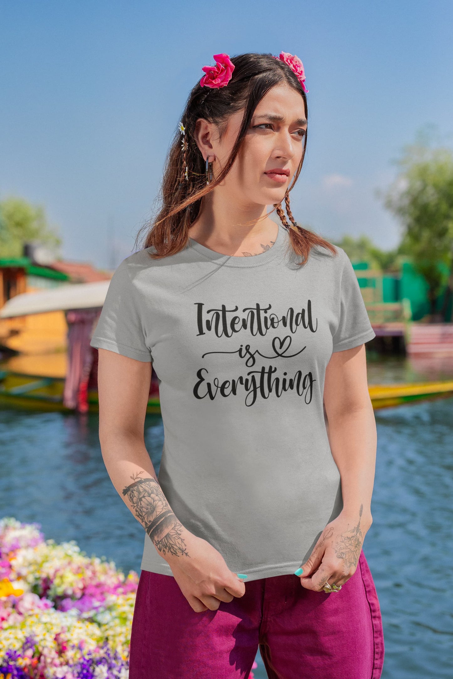 WOMENS MELANGE GREY ROUNDNECK T-SHIRT