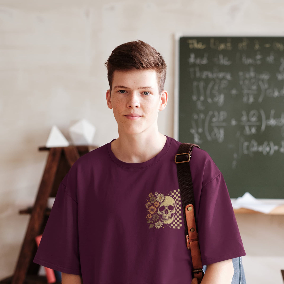 Men's Burgundy Oversized Round Neck T-shirt