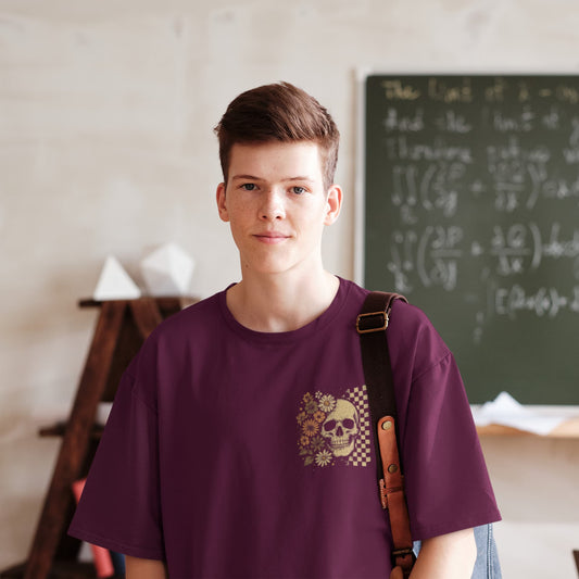 Men's Burgundy Oversized Round Neck T-shirt