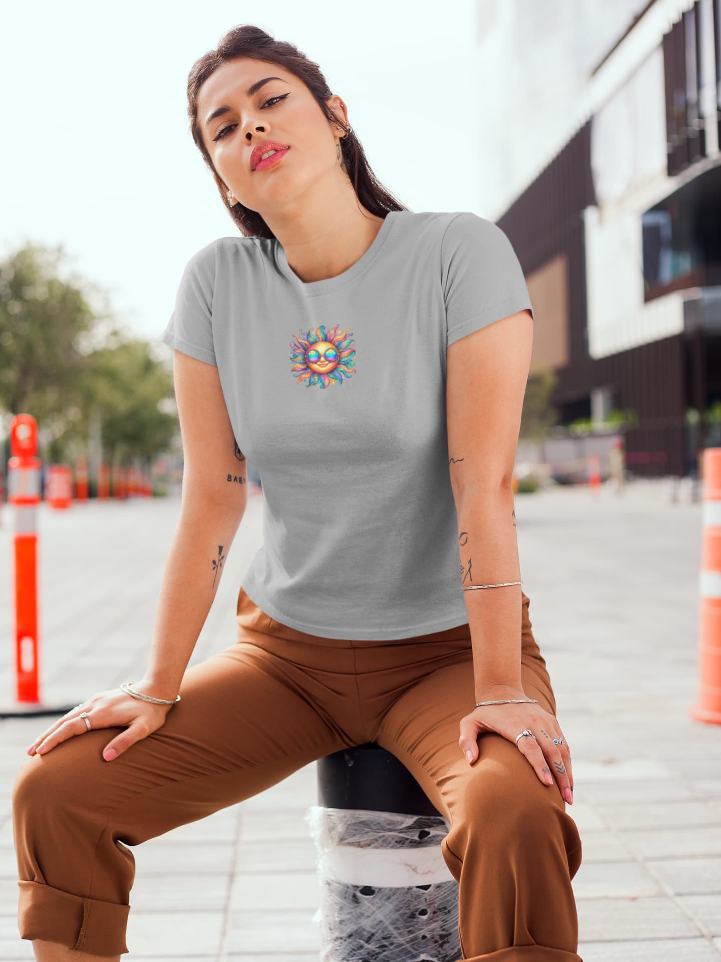Women's Mélange Grey Round Neck T-shirts
