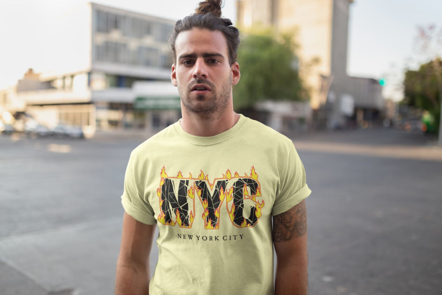 Men's Butter Yellow Round Neck T-shirts