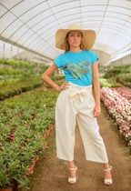 Women's Sky Blue Round Neck T-shirts