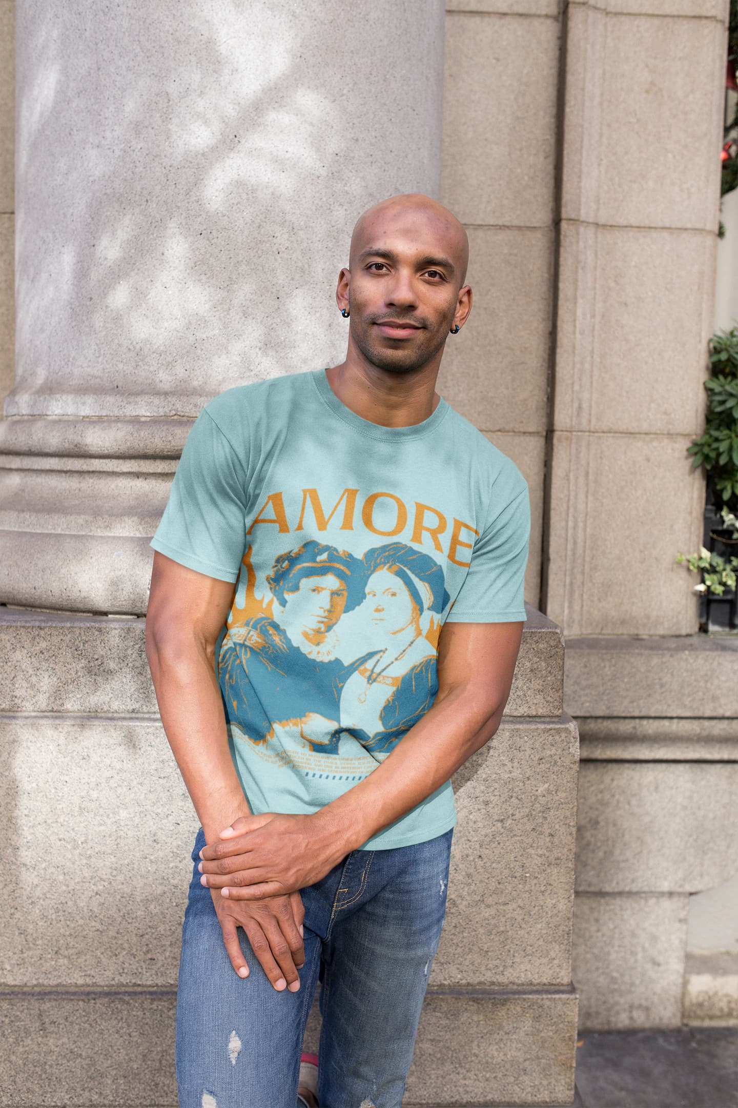 Men's Surf Blue Round Neck T-shirts