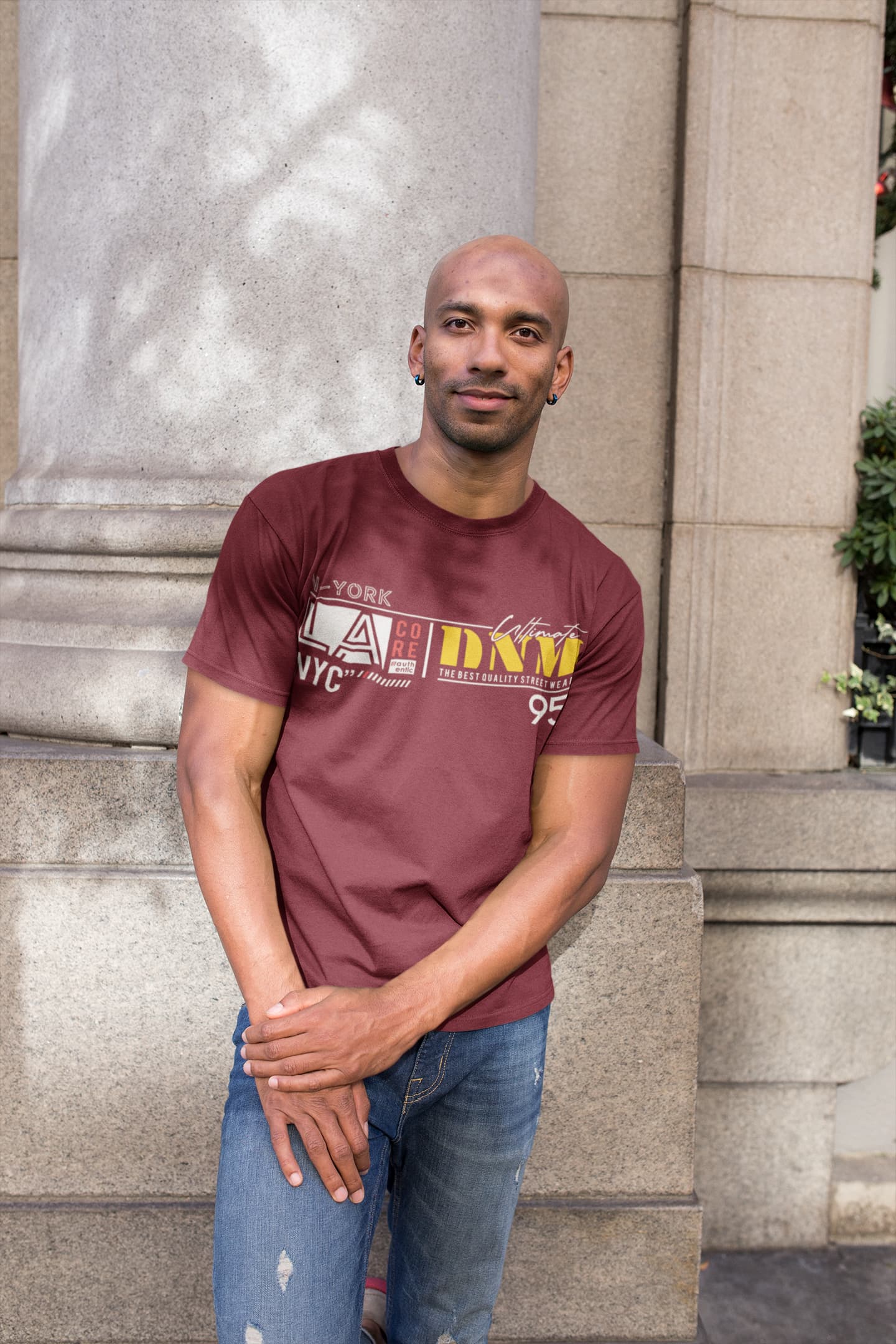 Men's Maroon Round Neck T-shirts