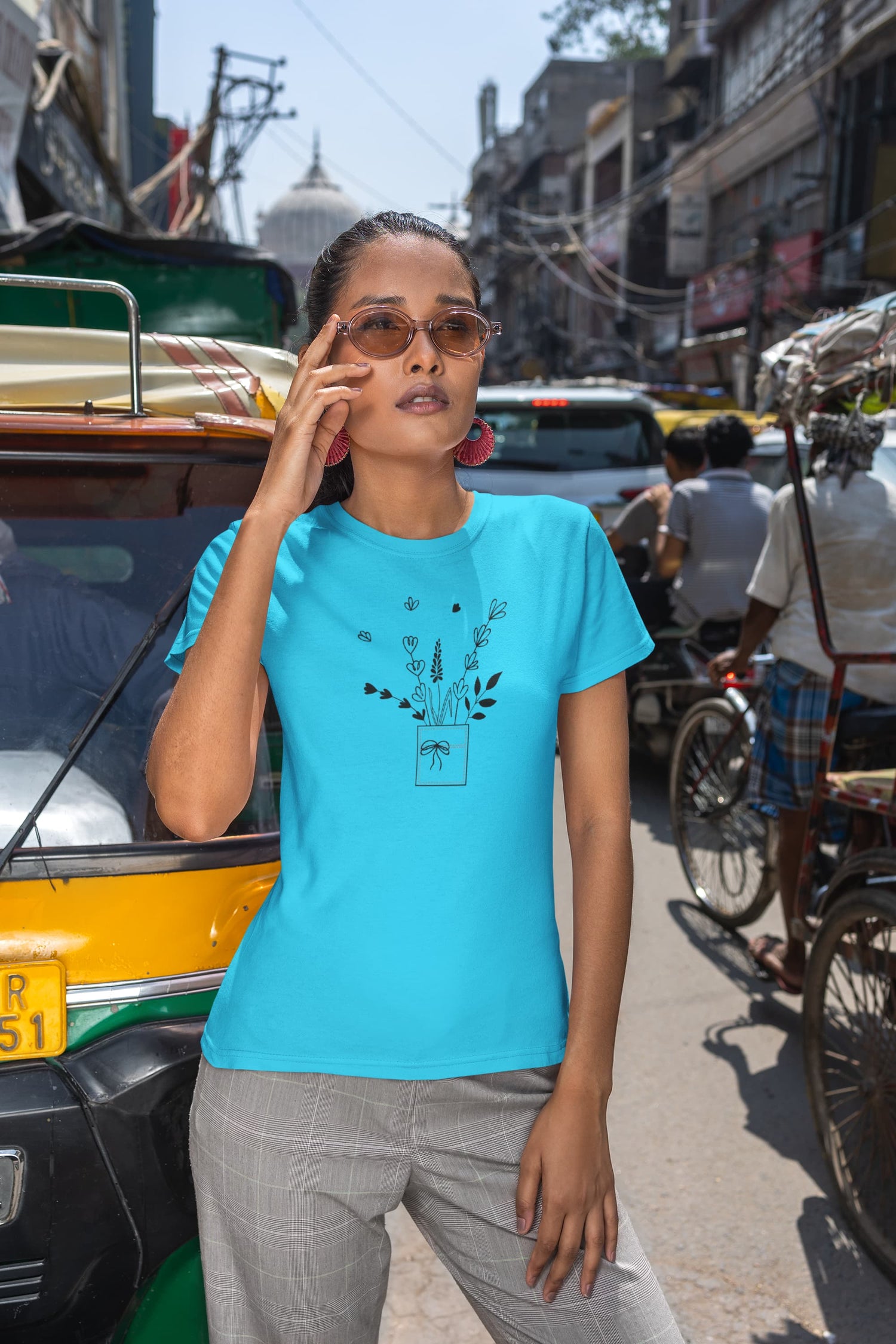 WOMENS SKY BLUE ROUNDNECK T-SHIRT