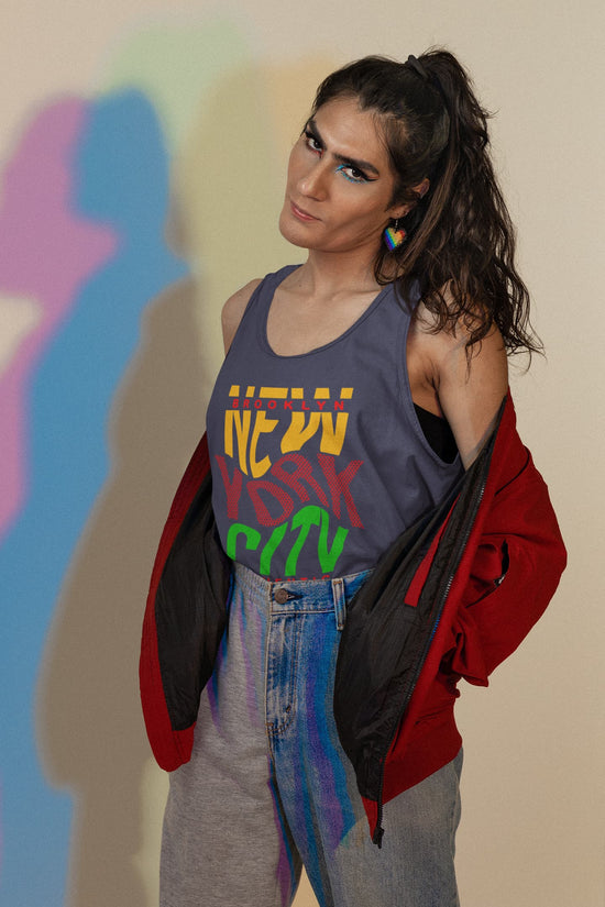 Woman wearing a colorful &