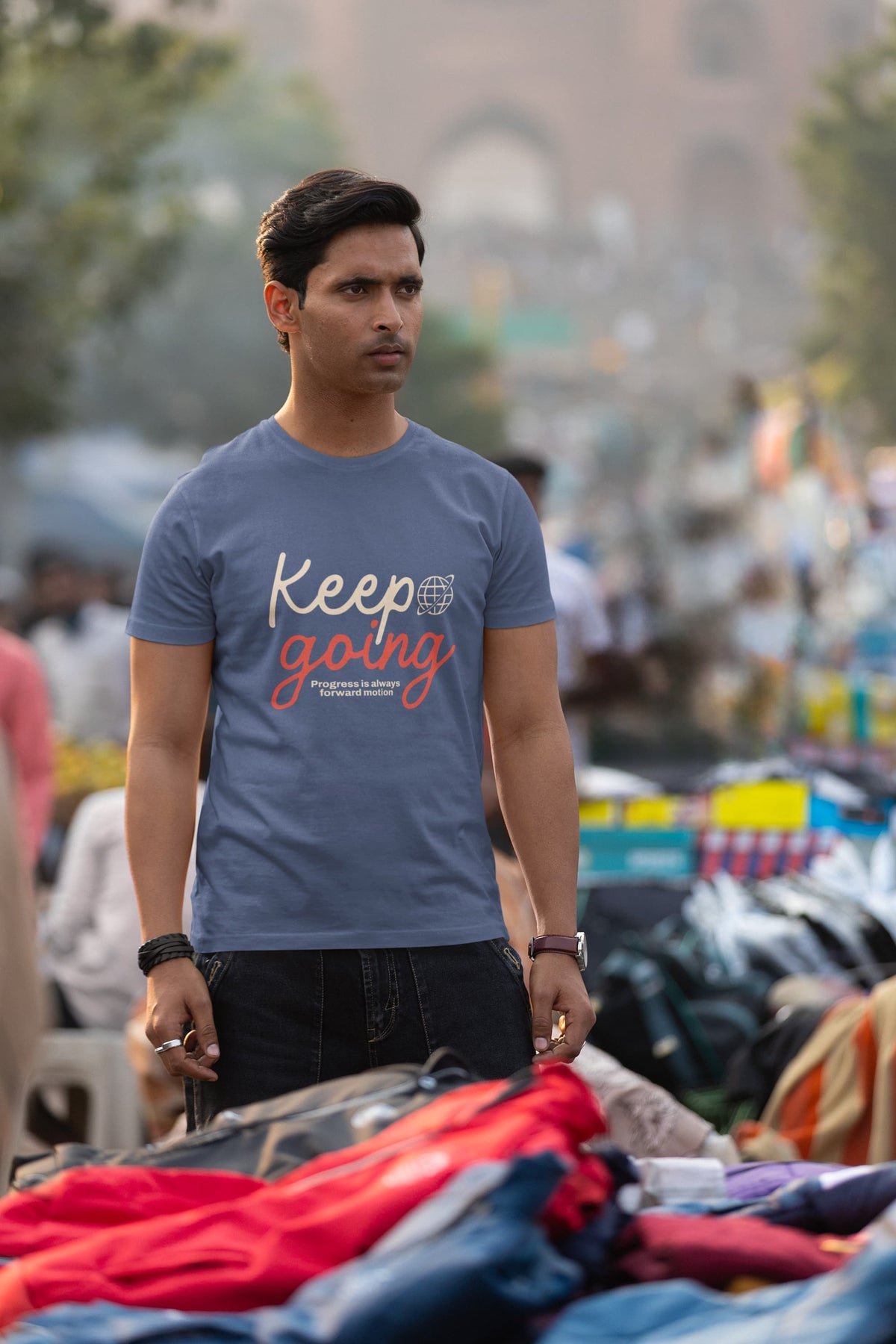 Karavirs® Keep Smoke Blue graphic tee for men India
