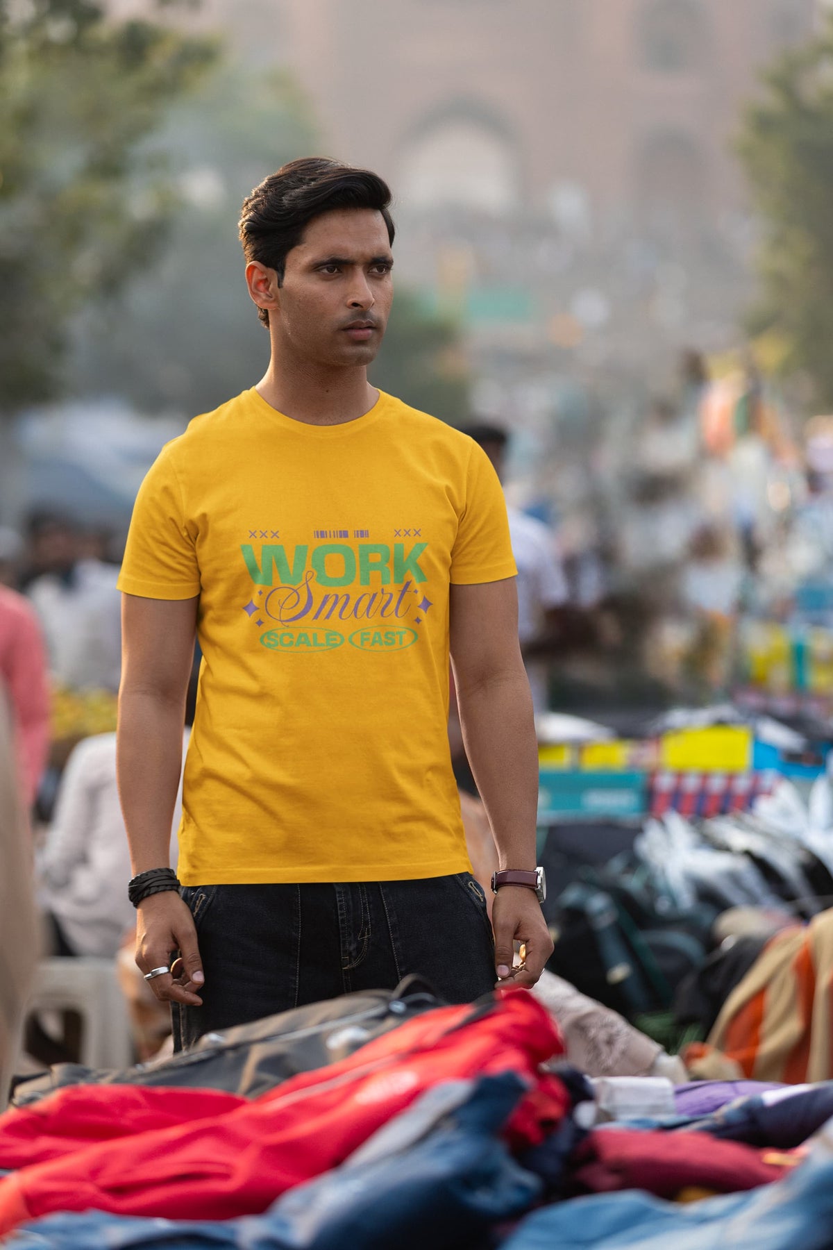 Karavirs® Labour Golden Yellow graphic tee for men India