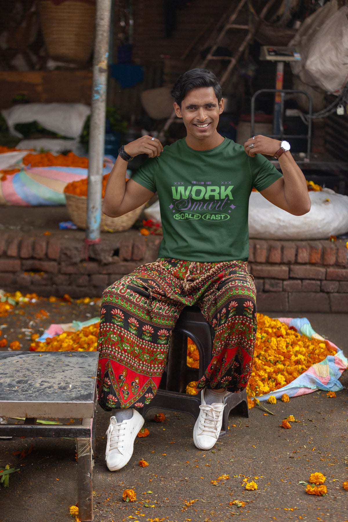 Karavirs® Labour Olive Green graphic tee for men India
