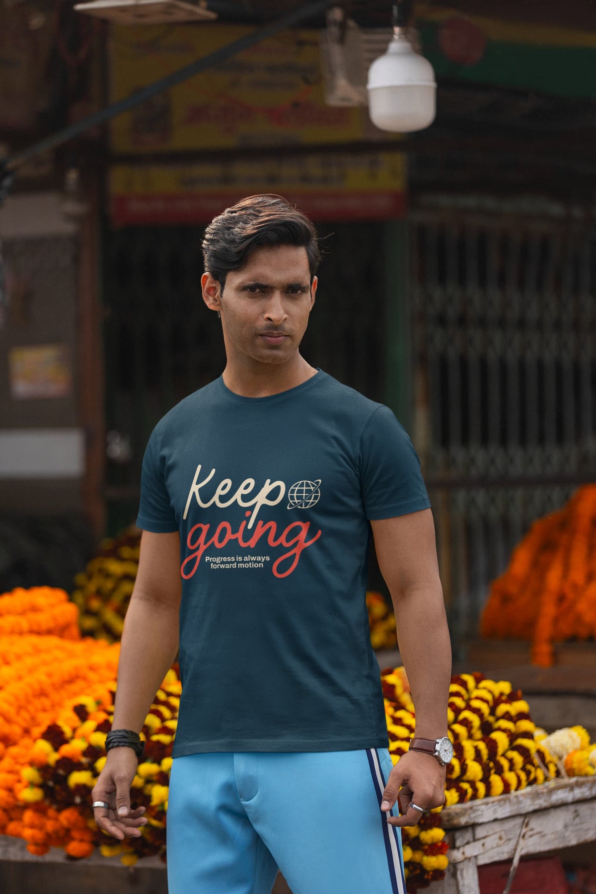 Karavirs® Keep Navy Blue graphic tee for men India
