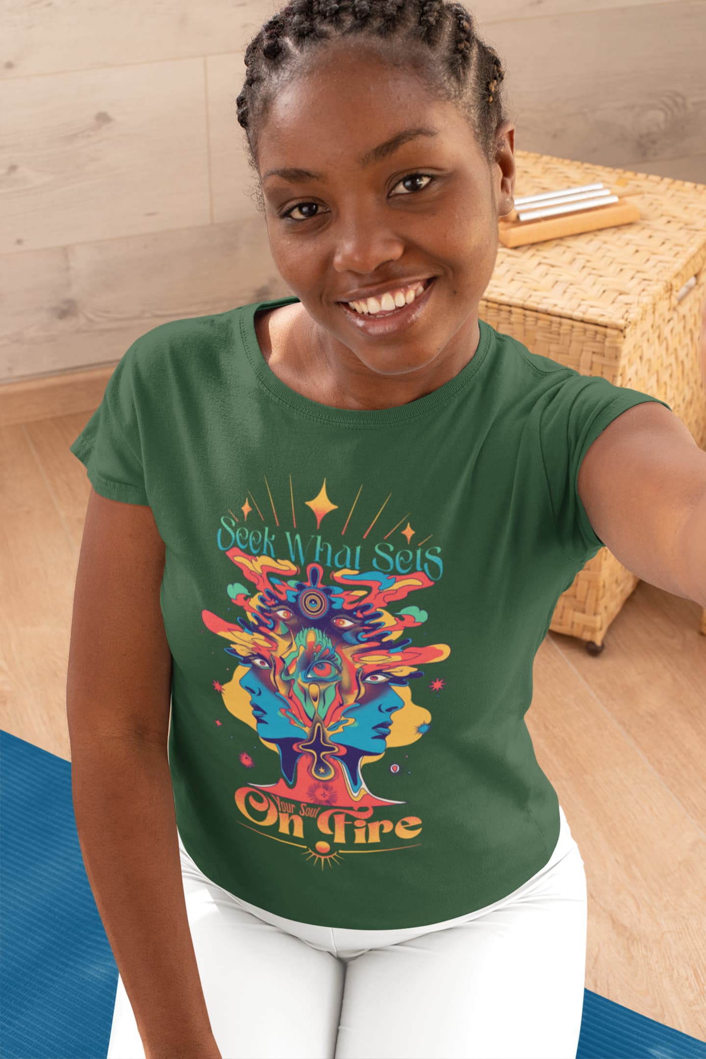 Women's Olive Green Round Neck T-shirts