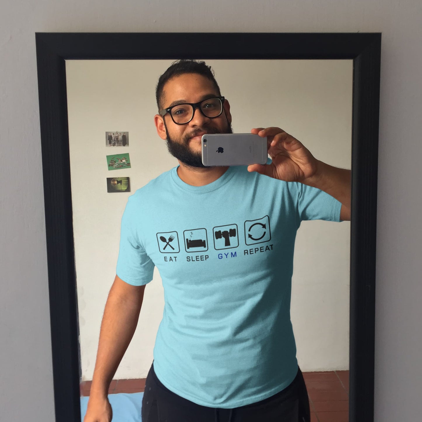 Men's Surf Blue Round Neck T-shirts