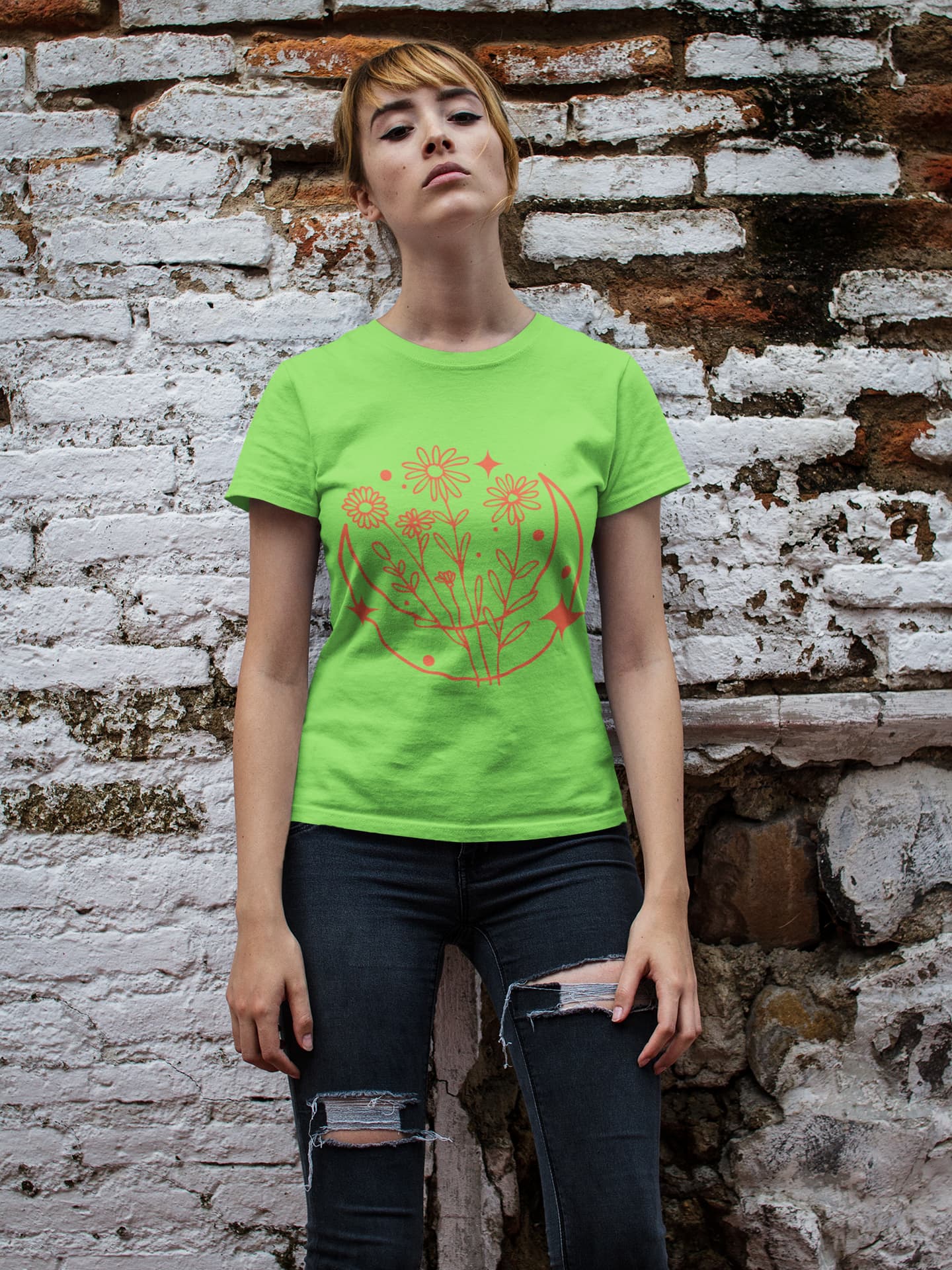 Women's Liril Green Round Neck T-shirts