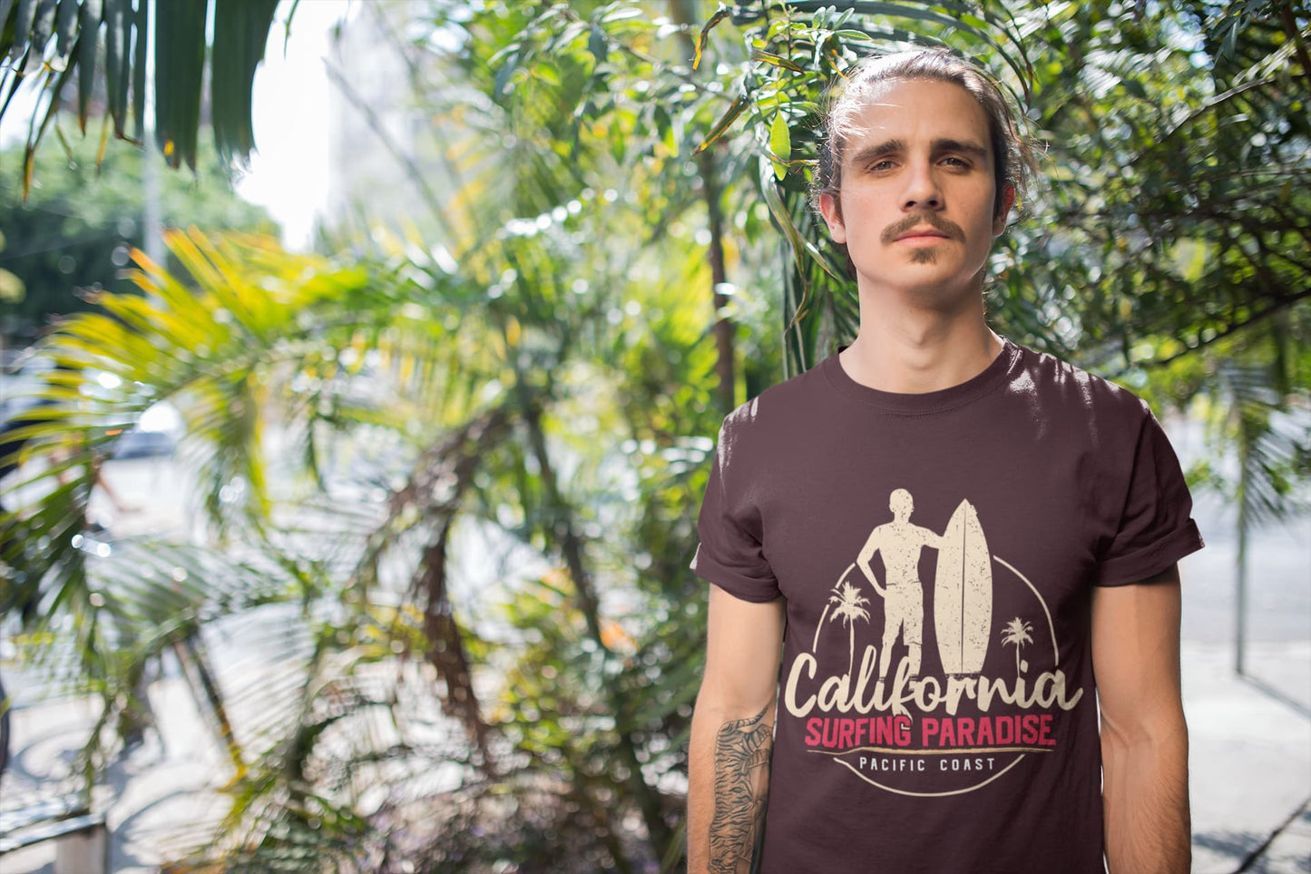 Men's Burgundy Round Neck T-shirts