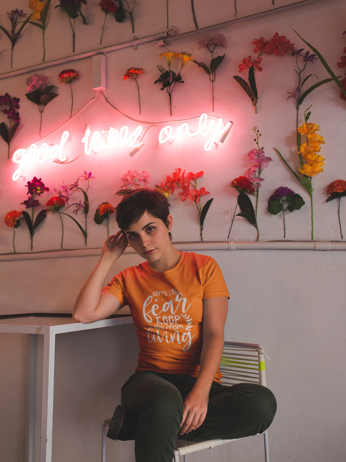 Karavirs® Fearful Orange graphic tee for women India