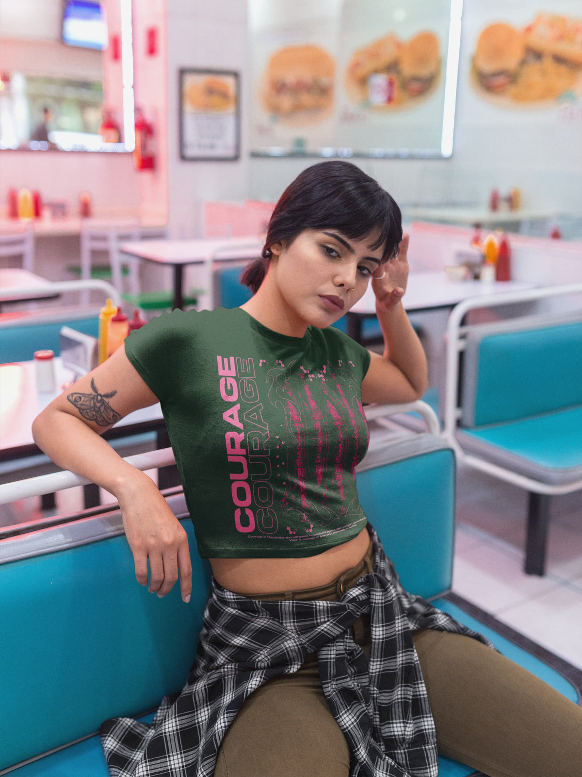 Women's Olive Green Crop Tops