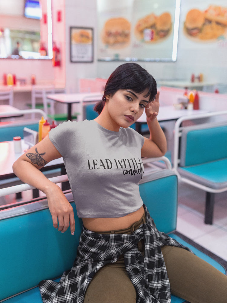 WOMENS MELANGE GREY CROP TOP