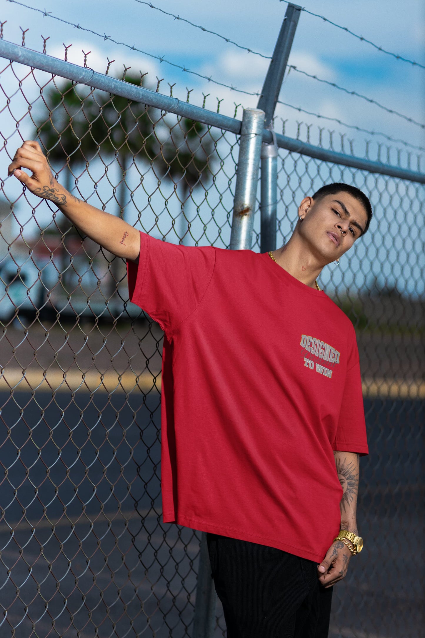 Men's Red Oversized Round Neck T-shirt