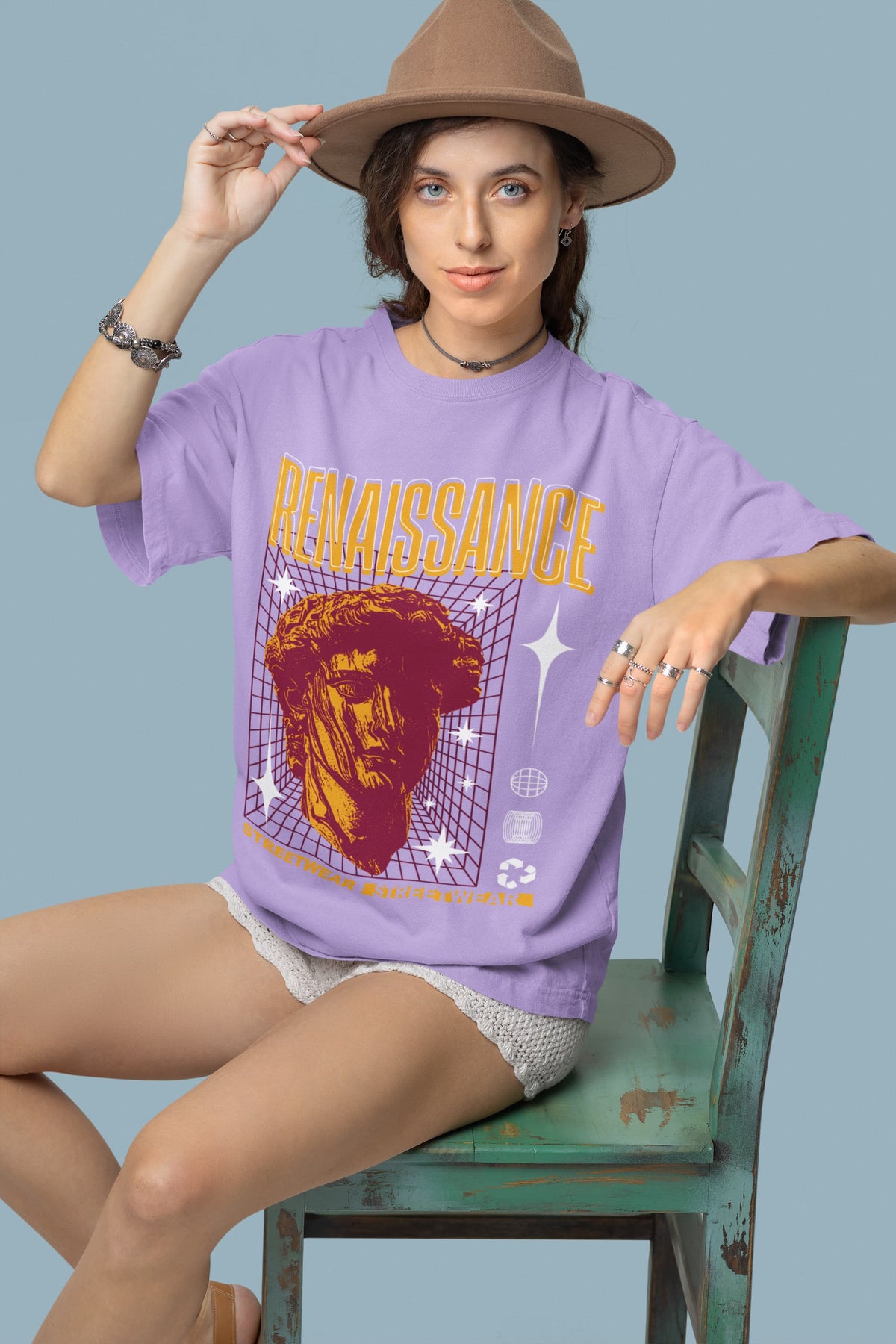Women's Iris Lavender Oversized Round Neck T-shirts