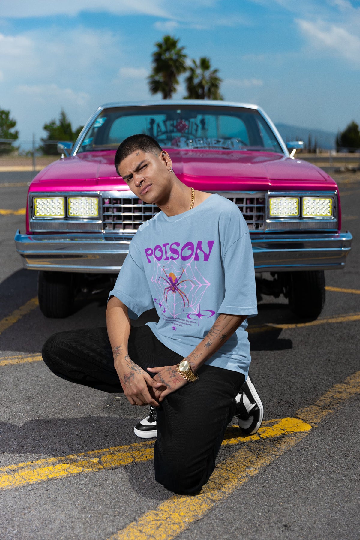 Men's Baby Blue Oversized Round Neck T-shirts
