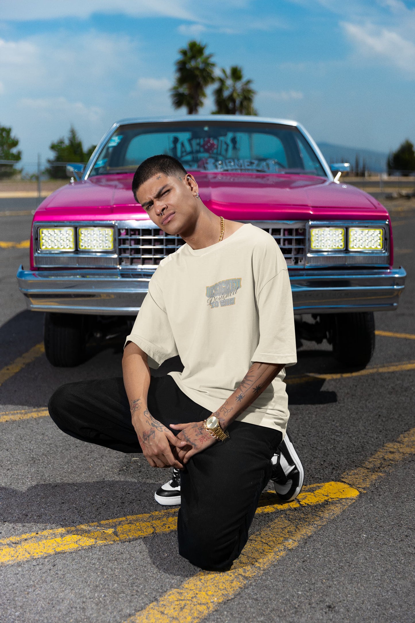 Men's Off White Oversized Round Neck T-shirt