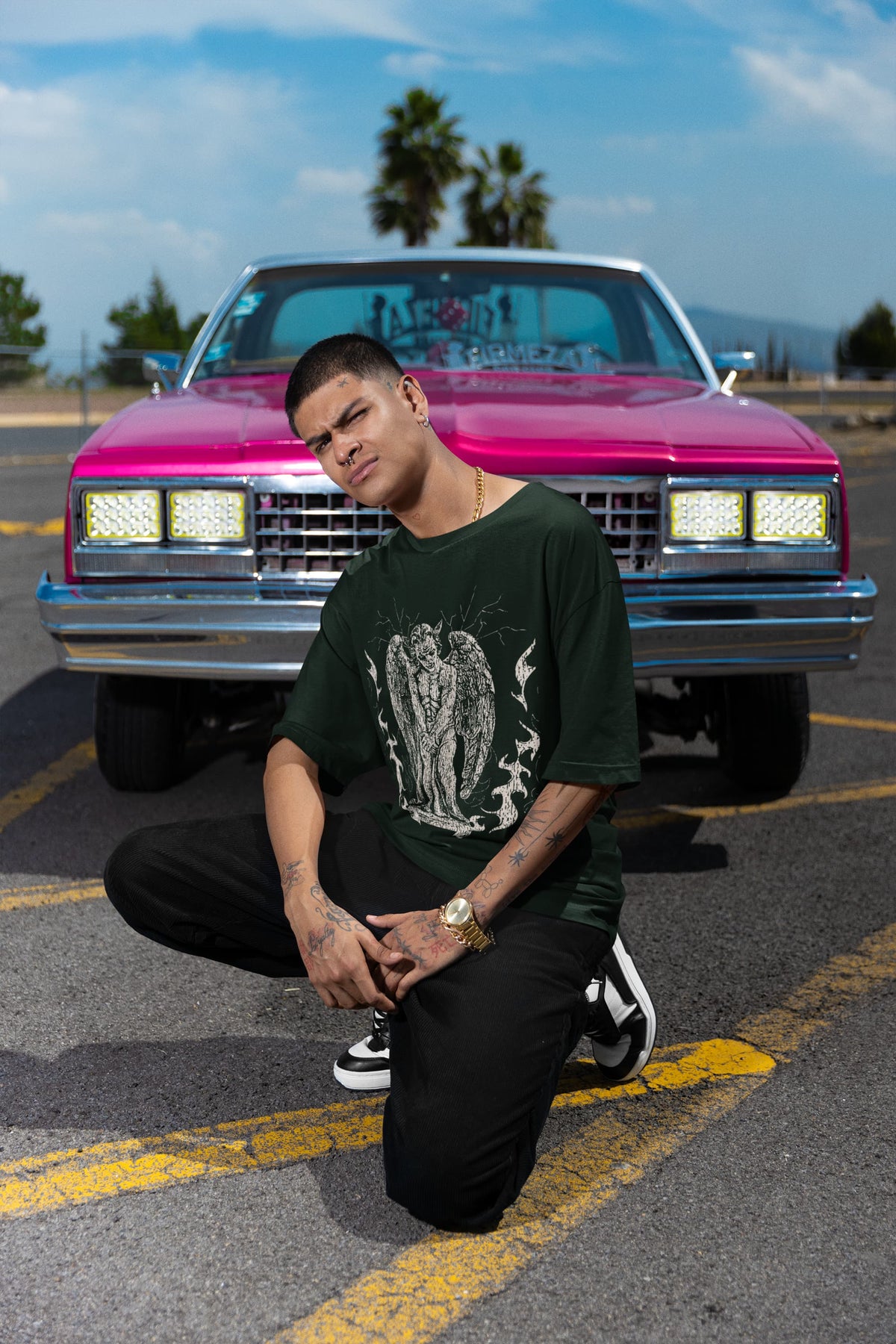 Men's Bottle Green Oversized Round Neck T-shirts