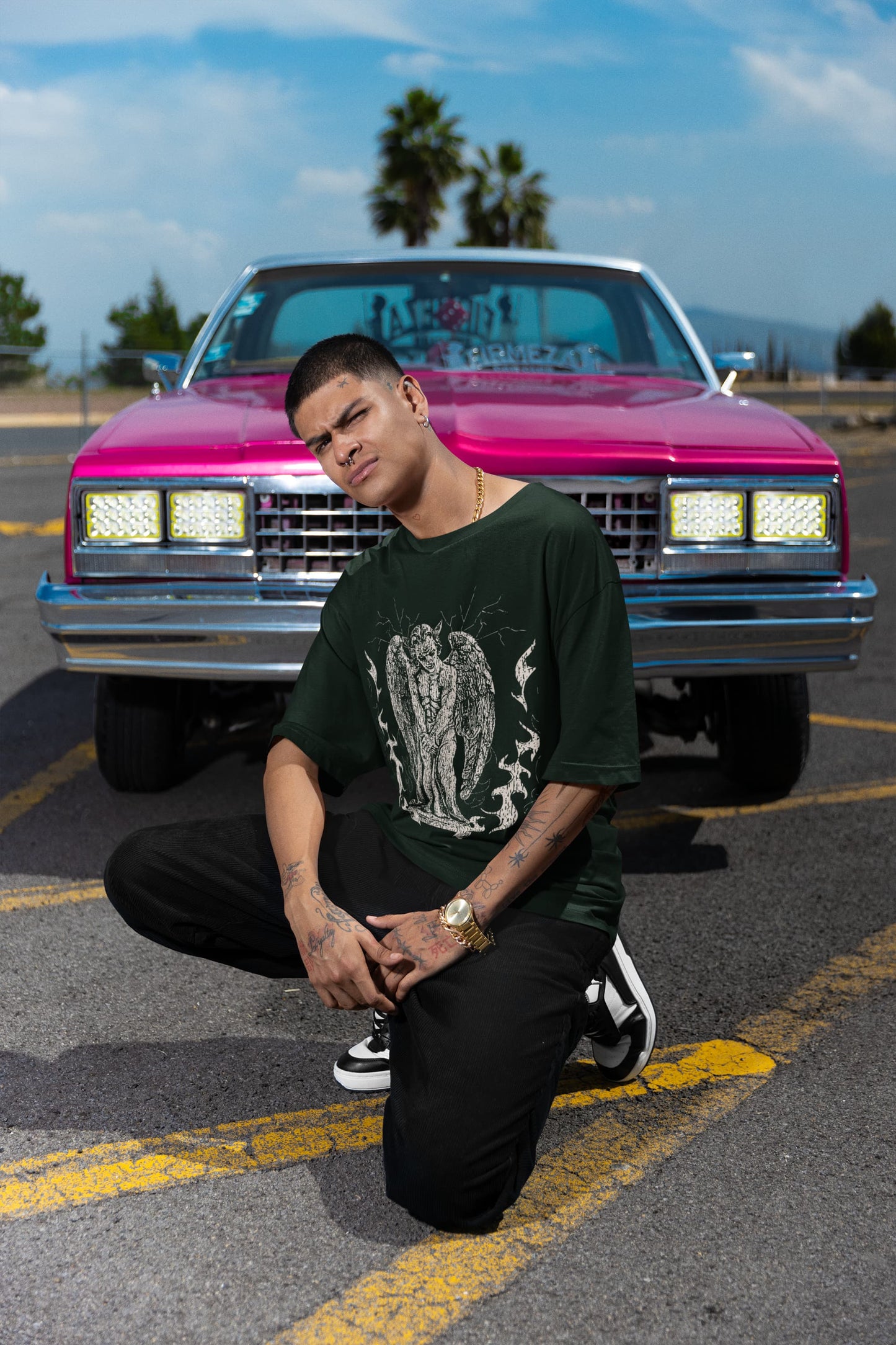 Men's Bottle Green Oversized Round Neck T-shirts