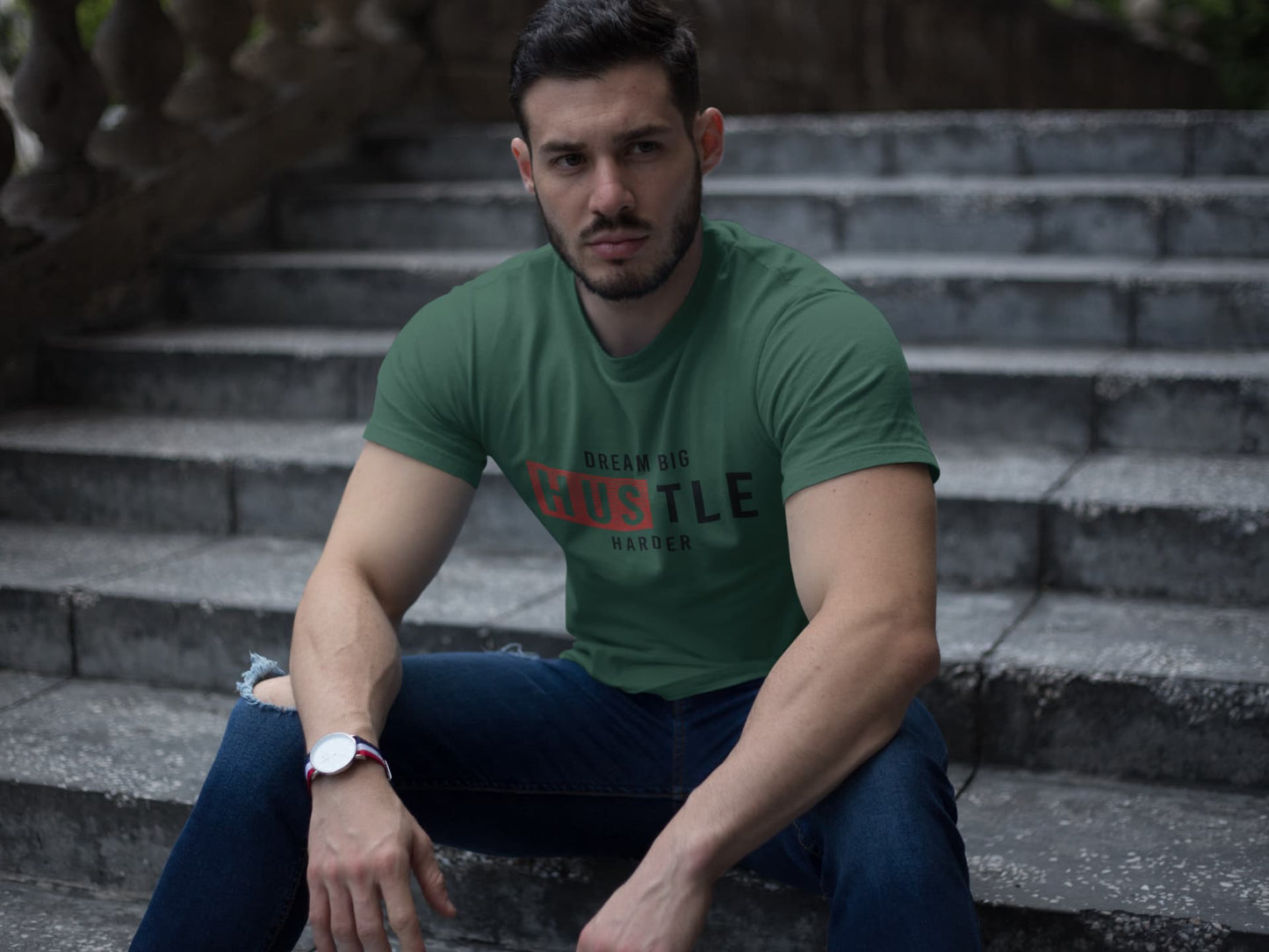 Men's Olive Green Round Neck T-shirts