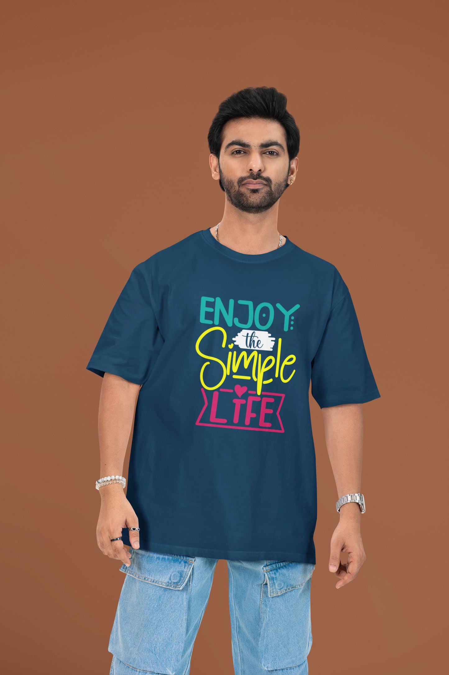 MENS NAVY BLUE OVERSIZED ROUNDNECK T-SHIRT