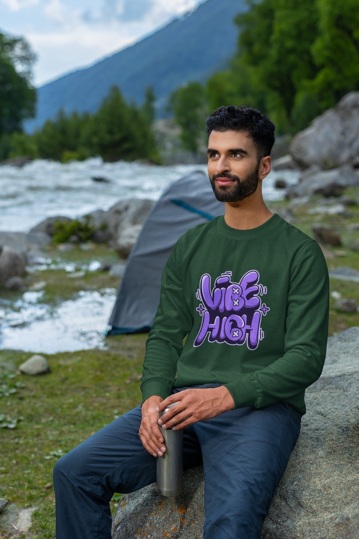 Karavirs® Raised Olive Green sweatshirt for men India