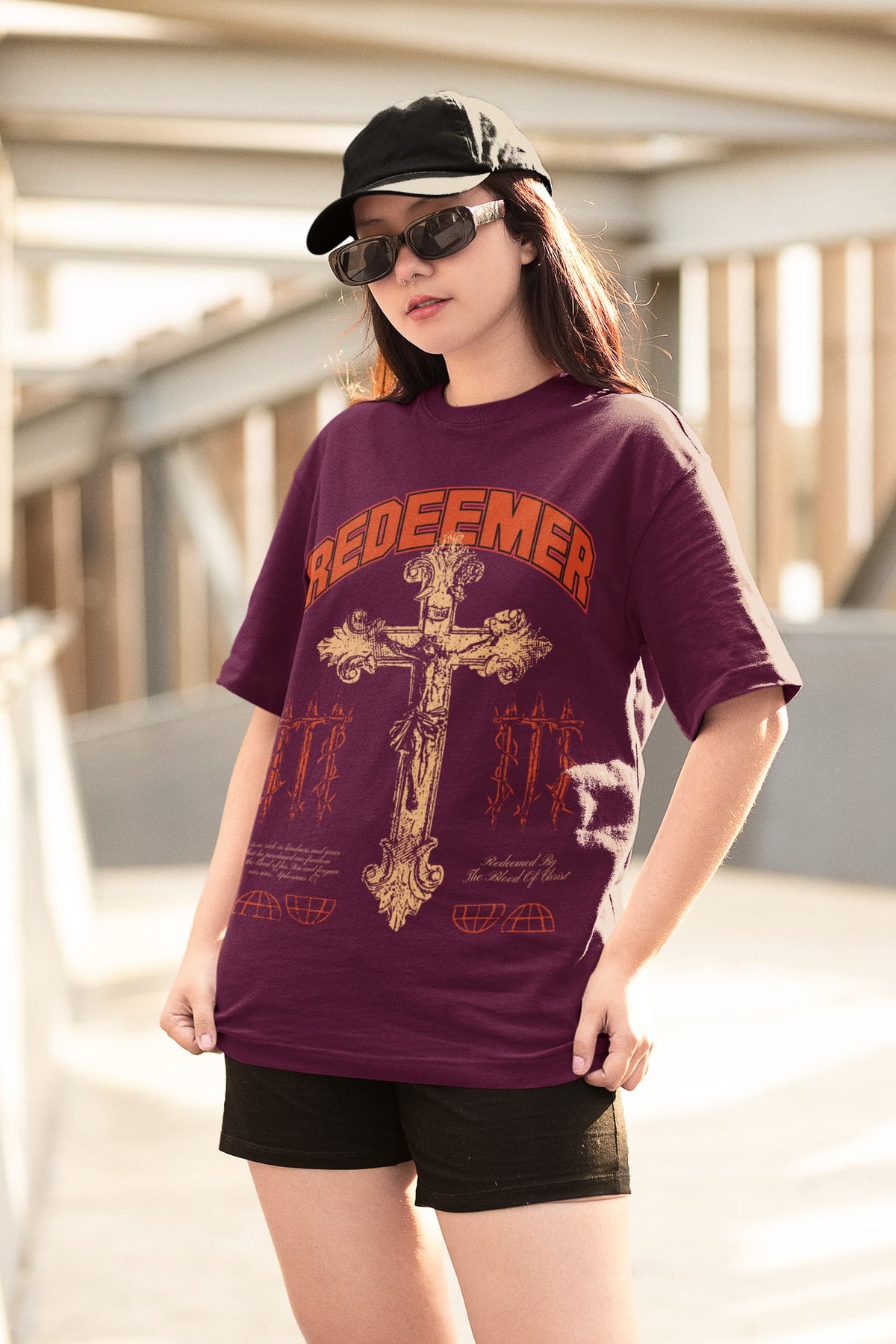 Women's Burgundy Overszied Round Neck T-shirts