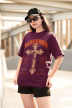 Women's Burgundy Overszied Round Neck T-shirts