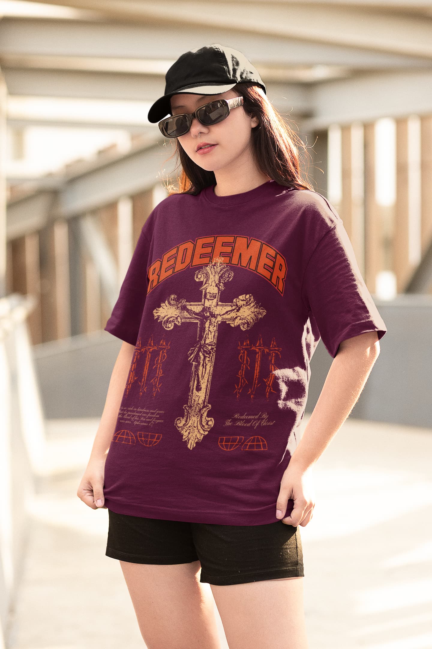 Women's Burgundy Overszied Round Neck T-shirts
