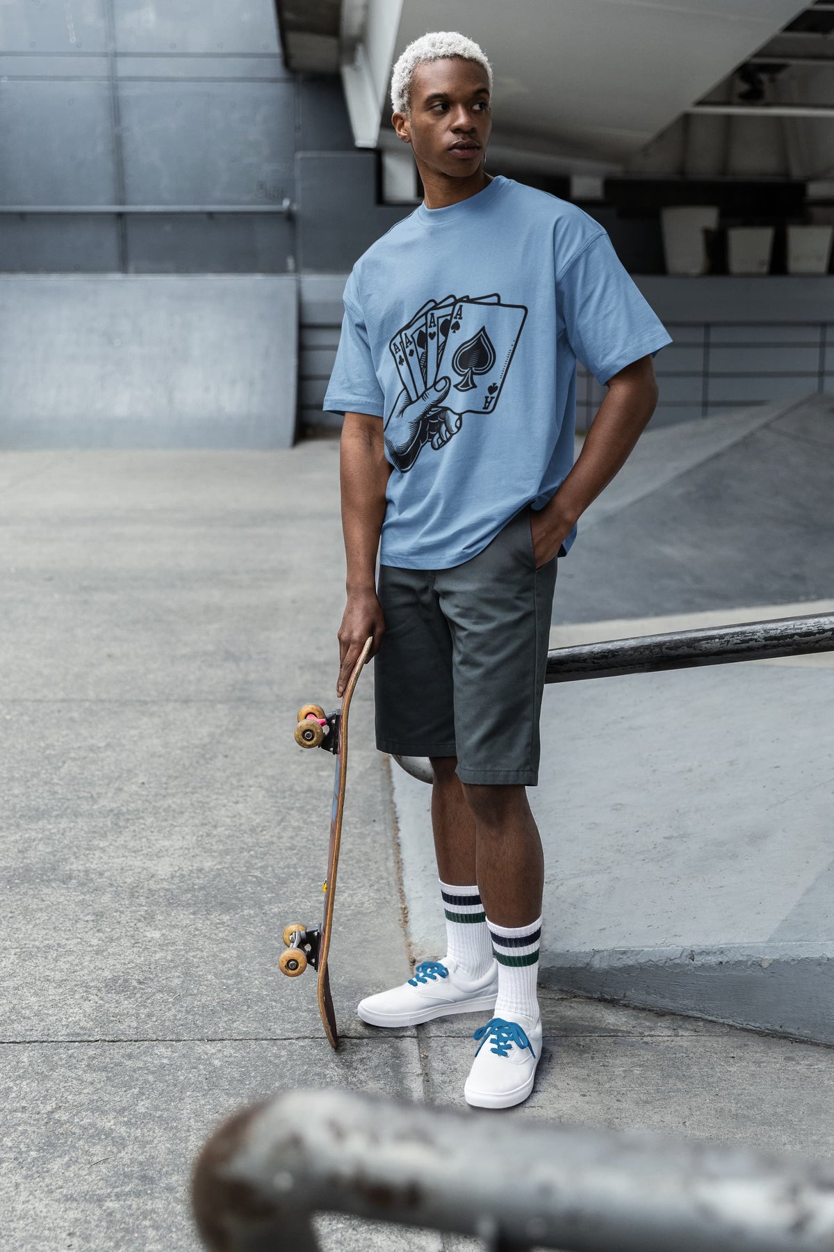Men's Baby Blue Oversized Round Neck T-shirts