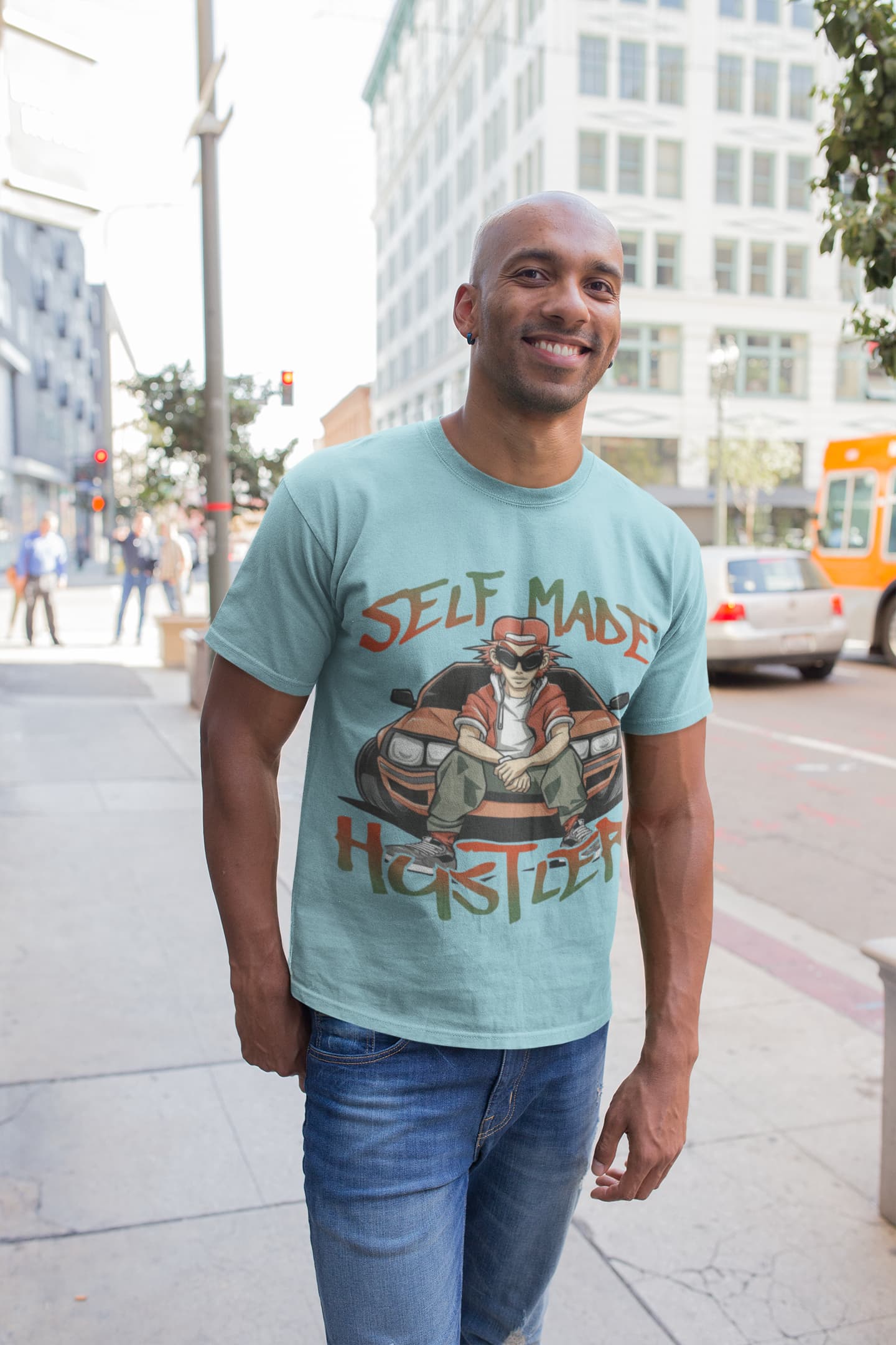 Men's Surf Blue Round Neck T-shirts