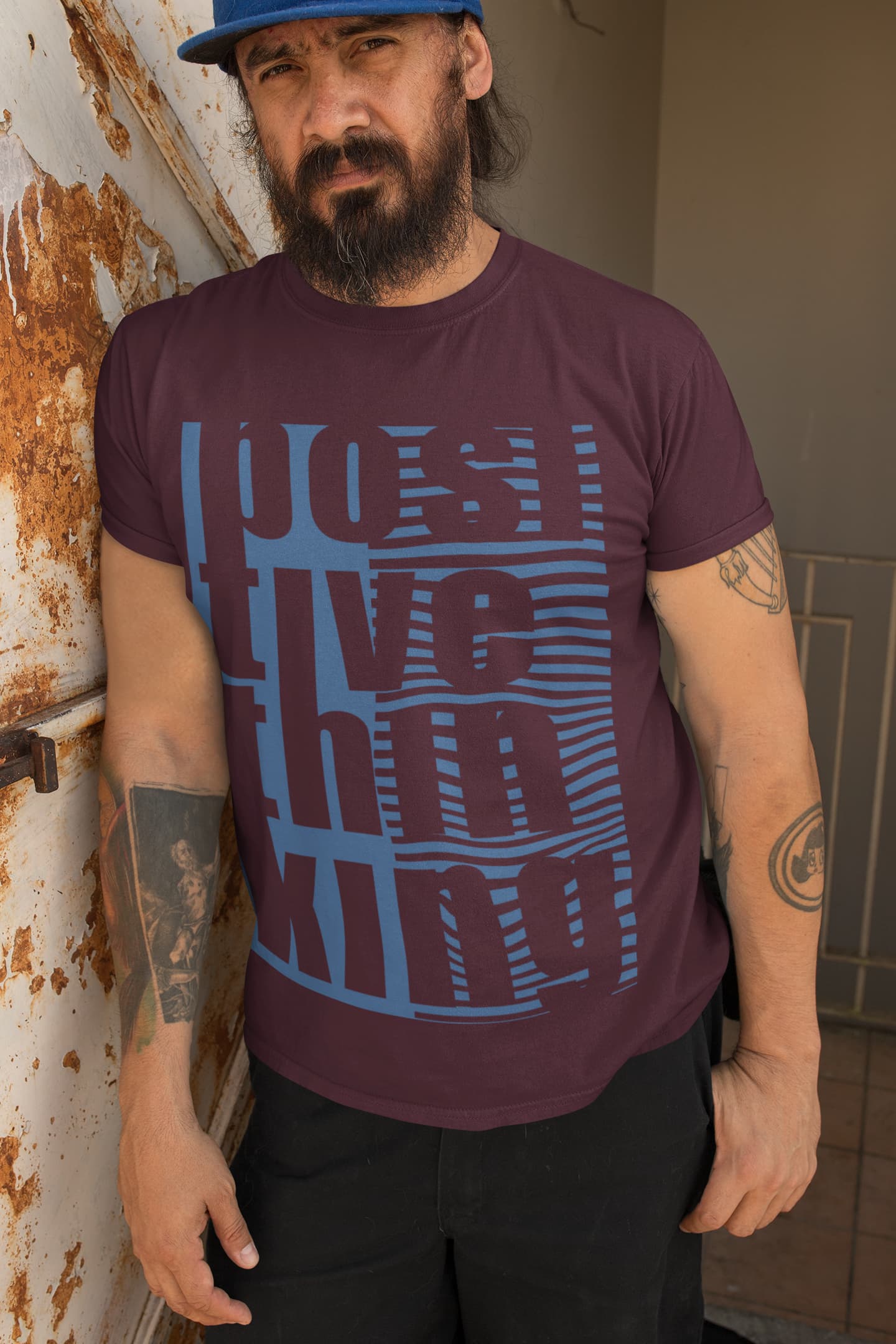 Men's Burgundy Round Neck T-shirts