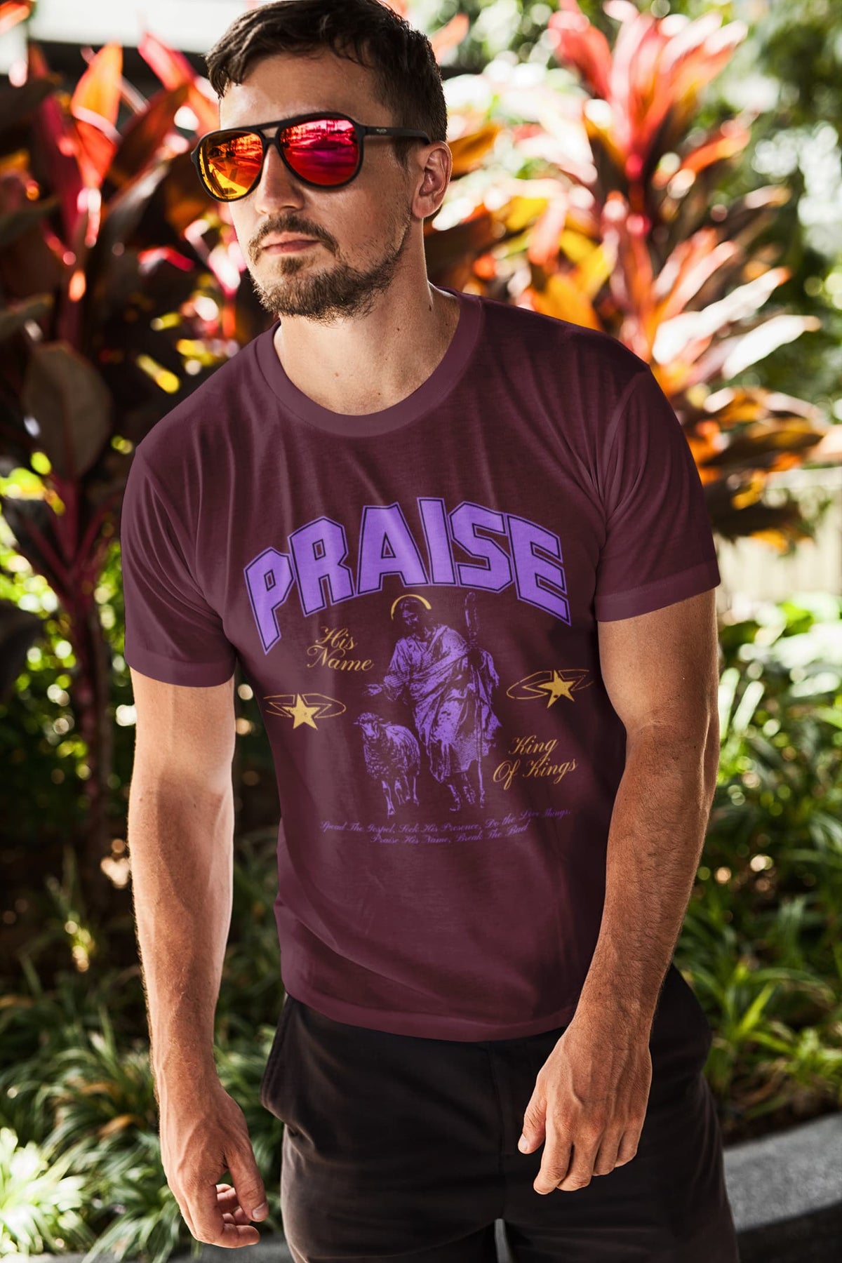 Men's Burgundy Round Neck T-shirts