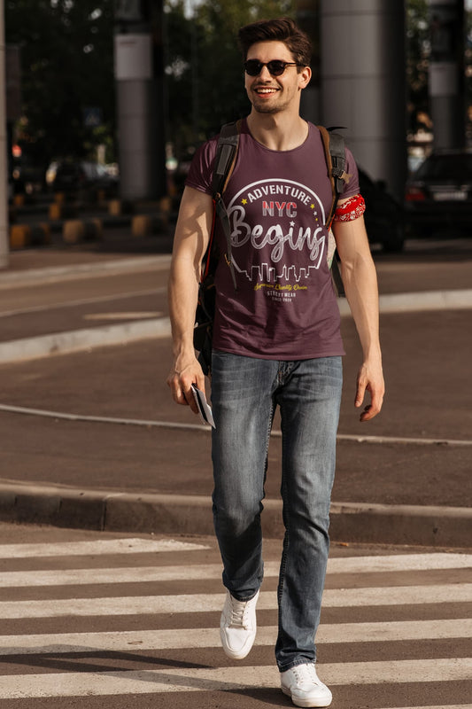 Men's Burgundy Round Neck T-shirt