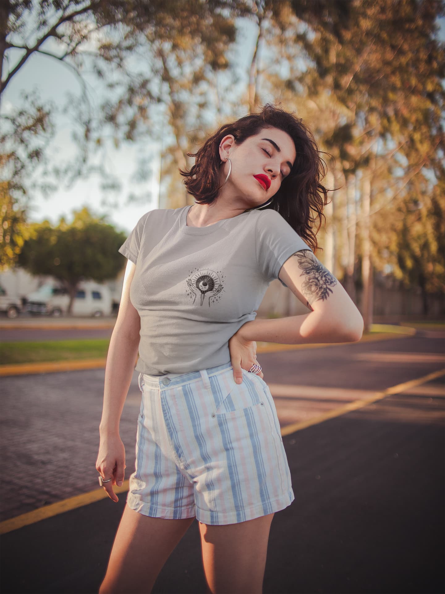 Women's Melange Grey Round Neck T-shirts