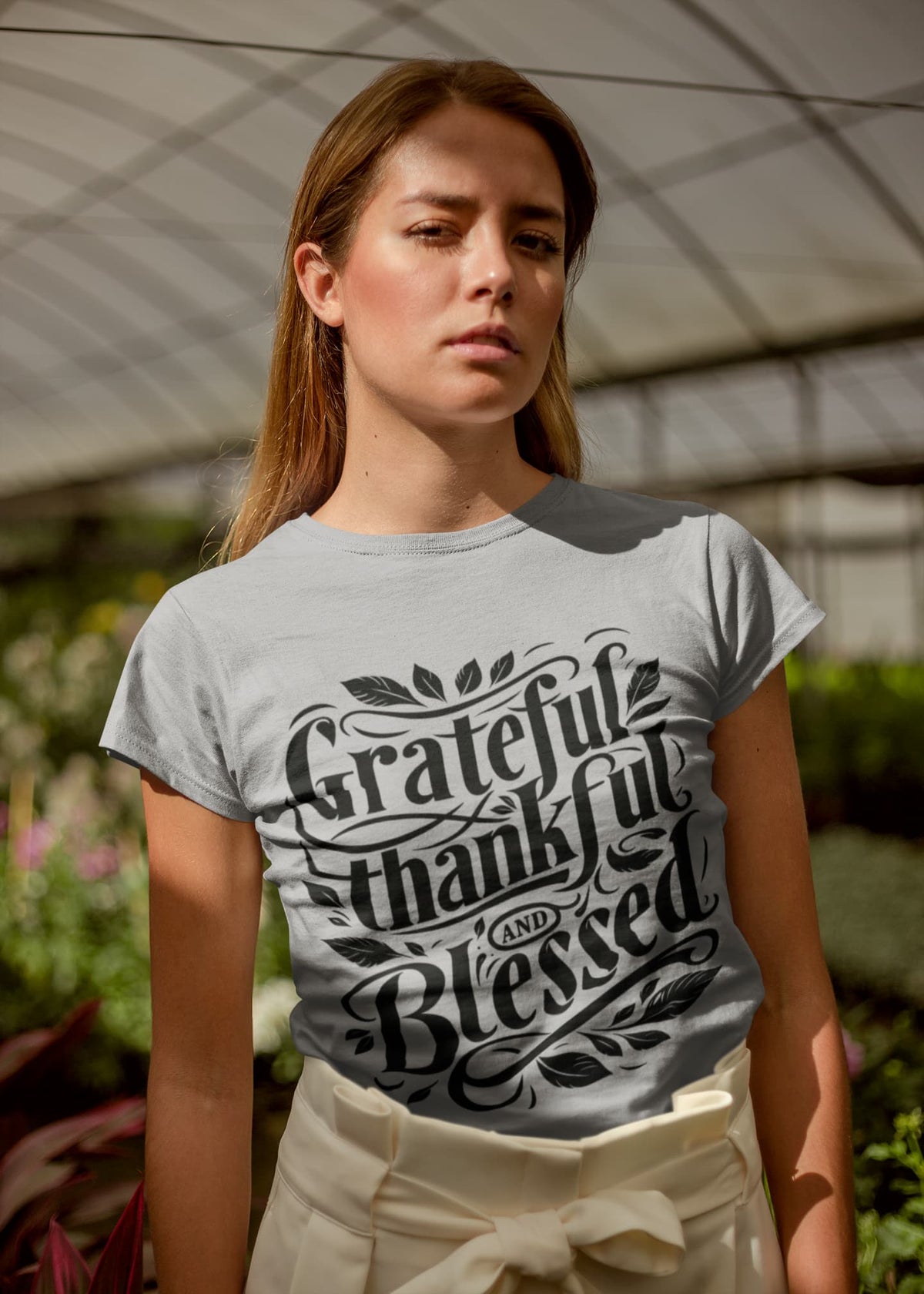 Karavirs® Gratitude Melange Grey graphic tee for women India