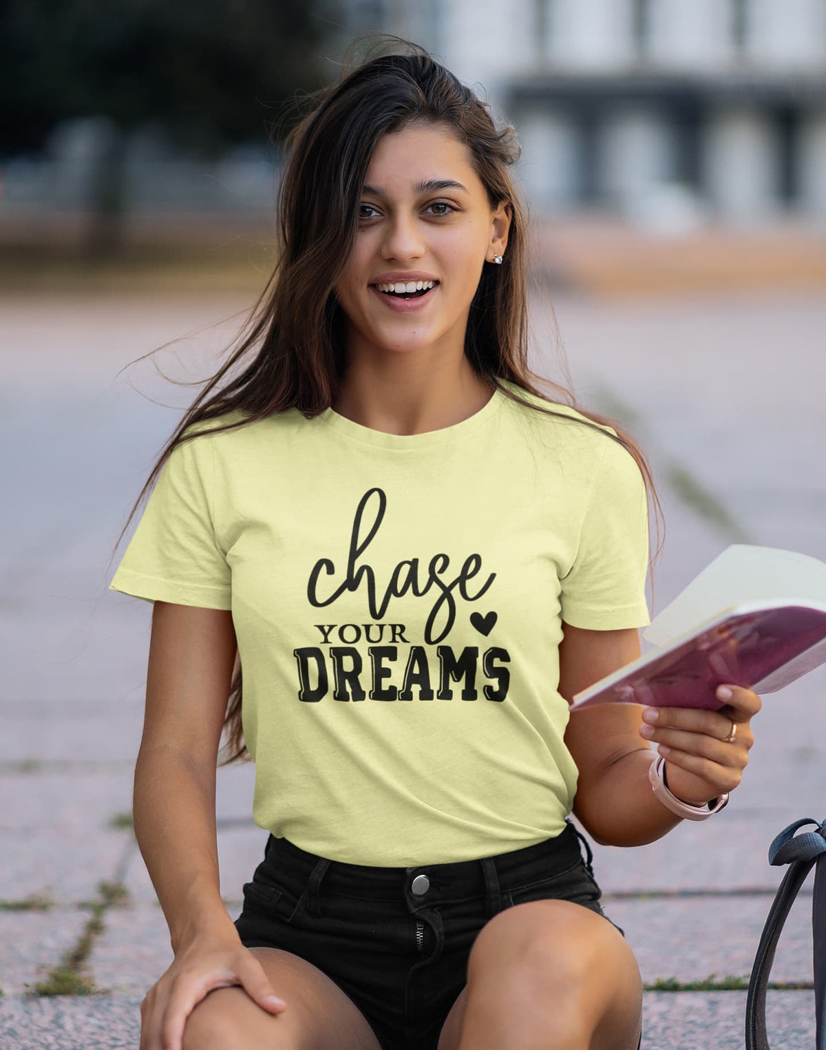 Karavirs® Enduring Butter Yellow graphic tee for women India