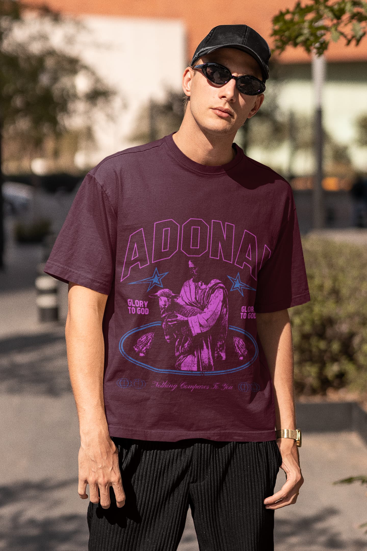 Men's Burgundy Oversized Round Neck T-shirt