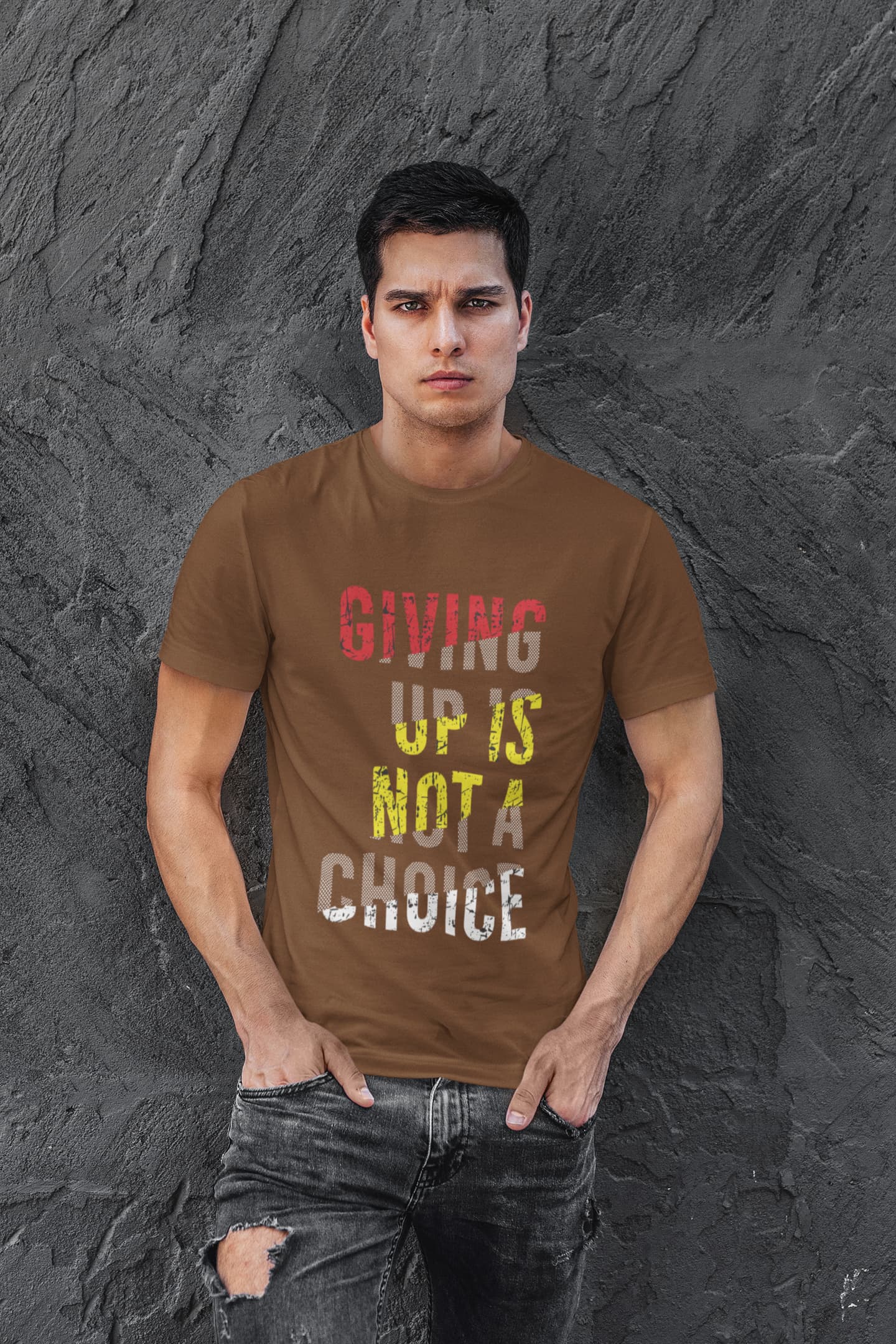 Men's Coffee Brown Round Neck T-shirts
