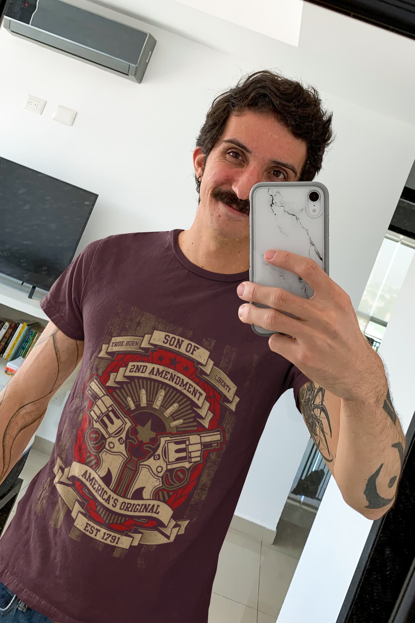 Men's Burgundy Round Neck T-shirt