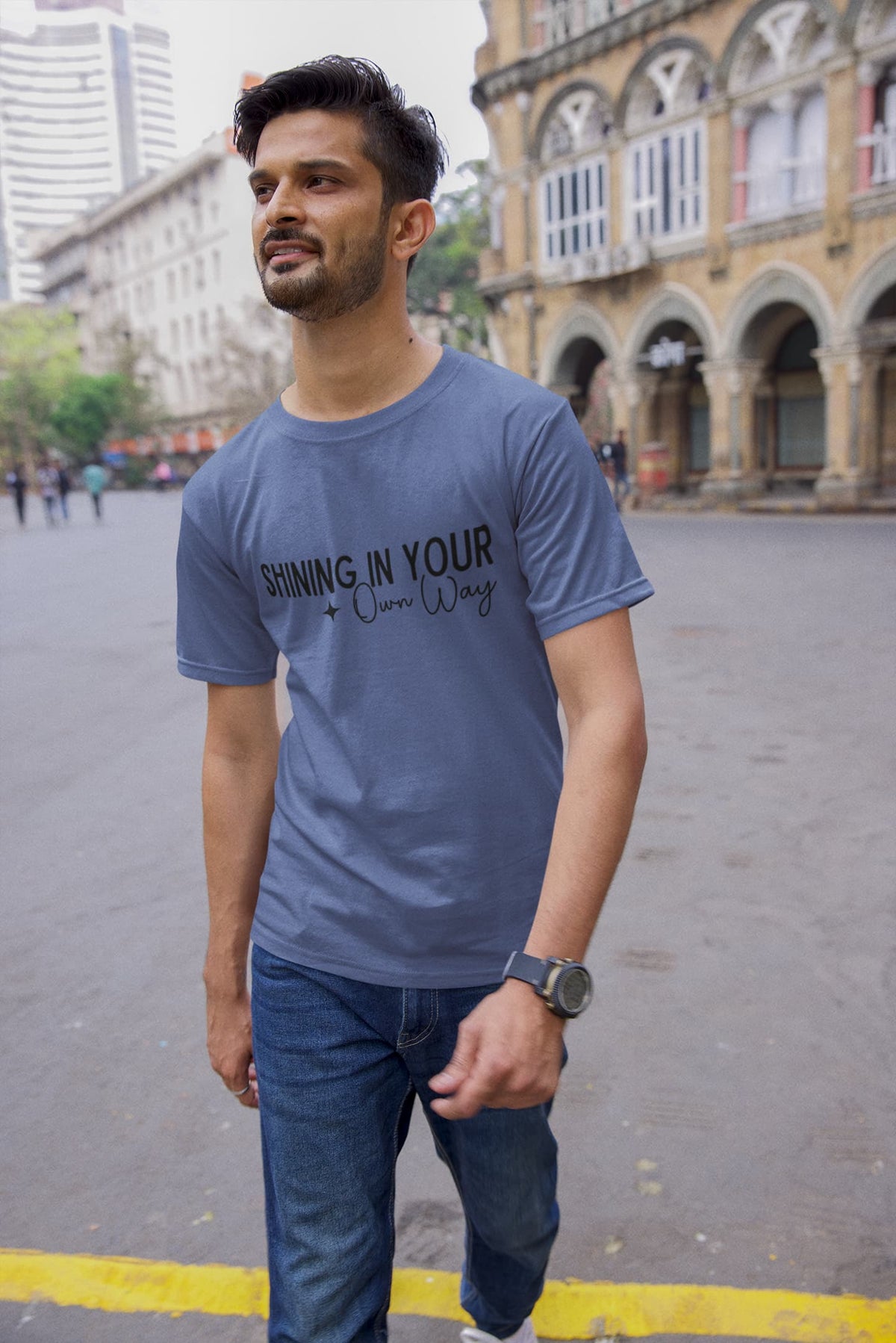 Karavirs® Cypress Smoke Blue graphic tee for men India