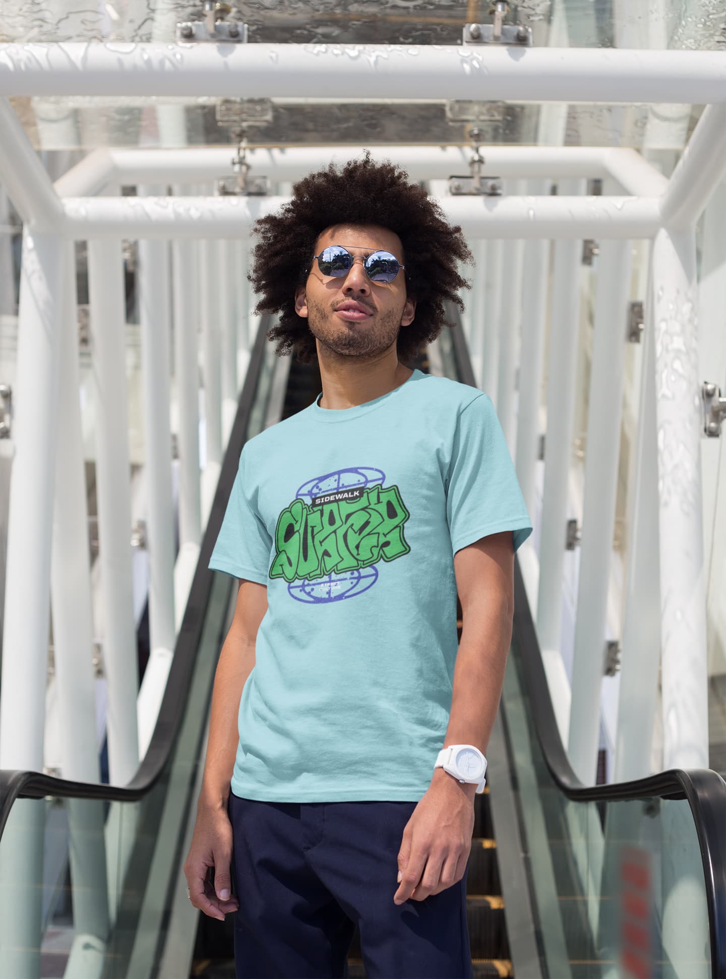 MENS SURF BLUE ROUNDNECK T-SHIRT