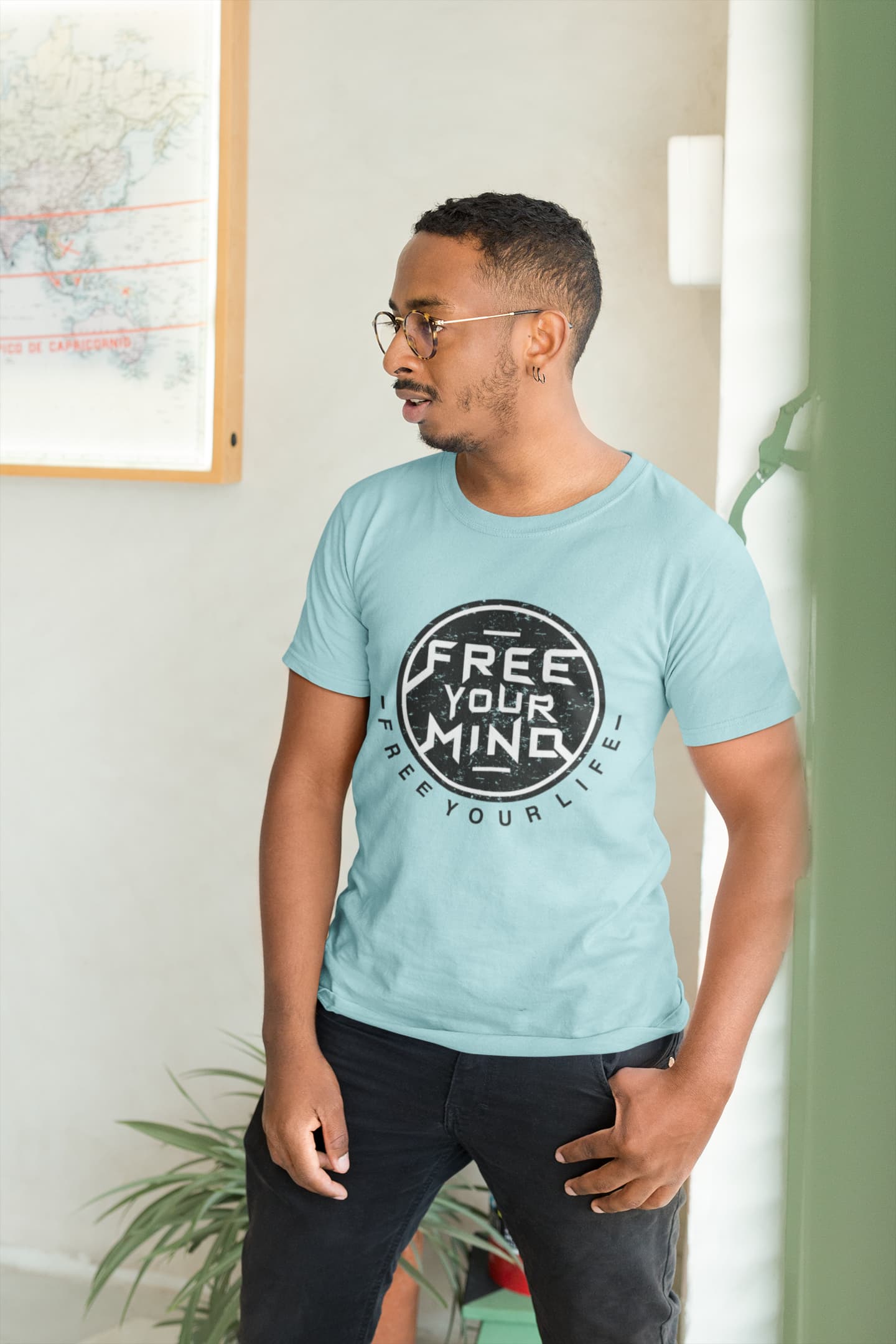 MENS SURF BLUE ROUNDNECK T-SHIRT