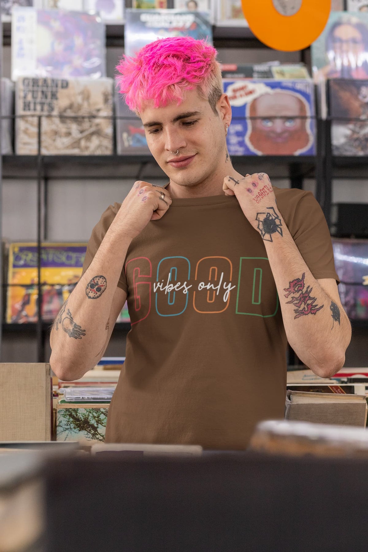 Men's Coffee Brown Round Neck T-shirts