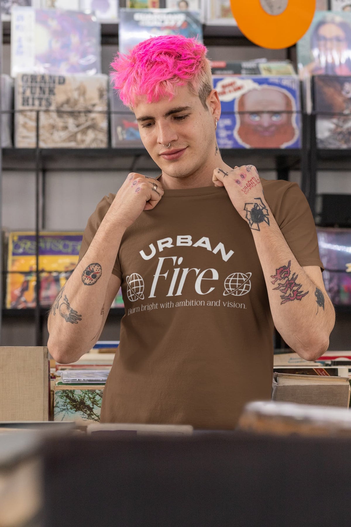 Karavirs® Metropolis Coffee Brown graphic tee for men India