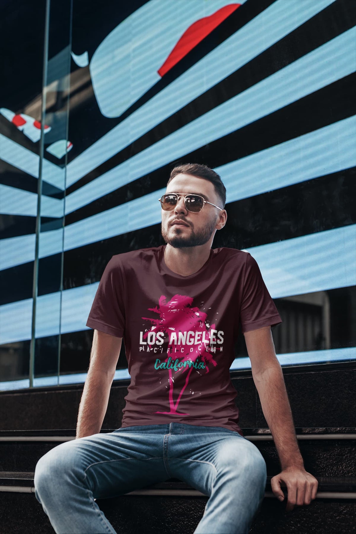 Men's Burgundy Round Neck T-shirts